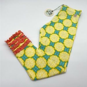 Wild Flowers legging/pant, SZ 10, Yellow w Pink Ruffle trim, NWT, Yellow Flower